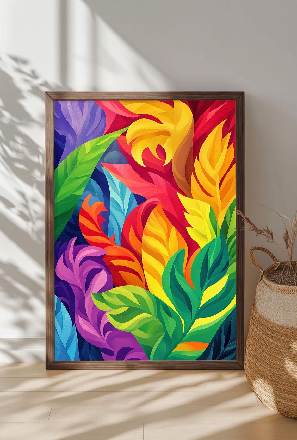 Rainbow Tropical Leaves Bold Colorful Jungle Botanical Wall Art - Image 4