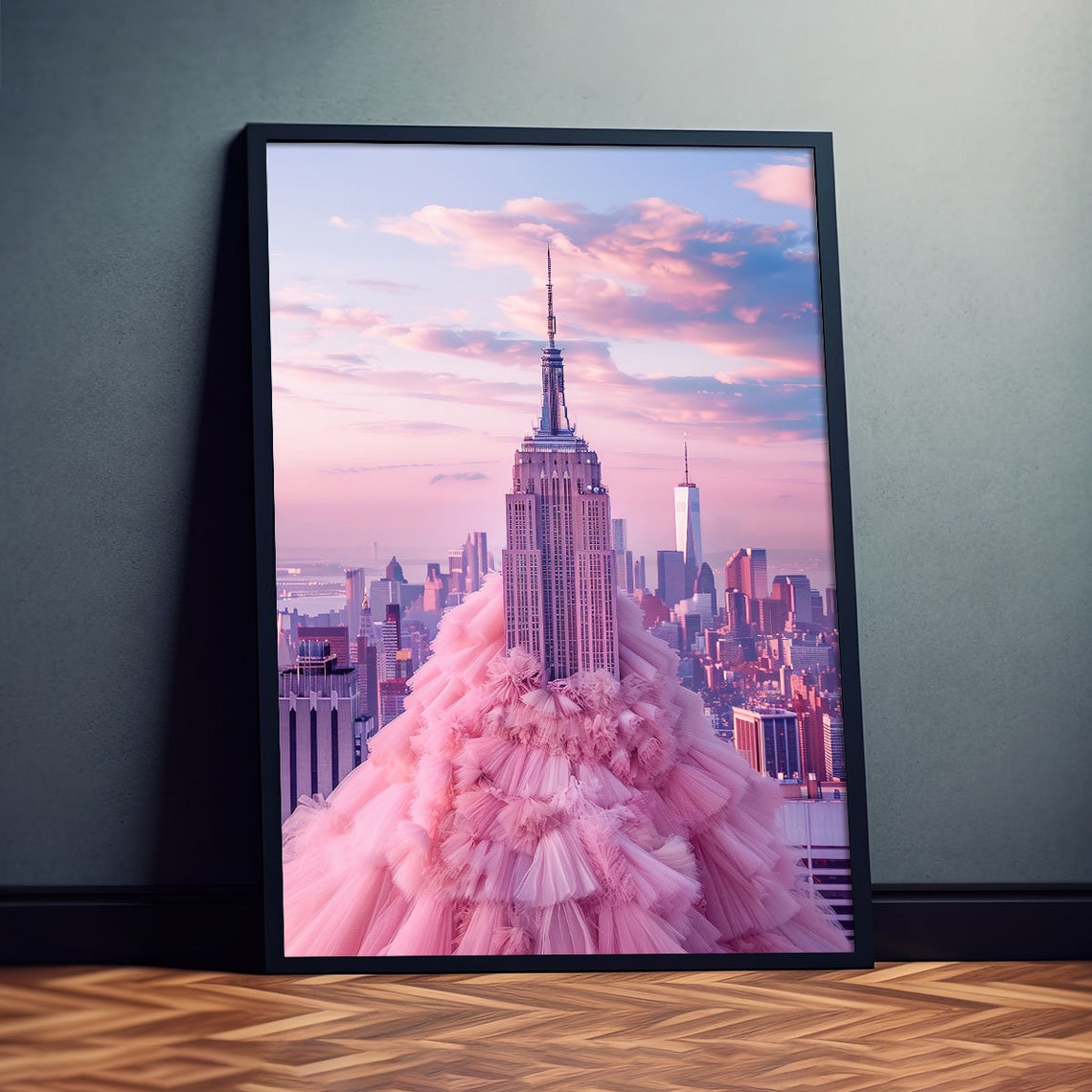 Empire State Building Pink Tulle Dress NYC Skyline Art Poster