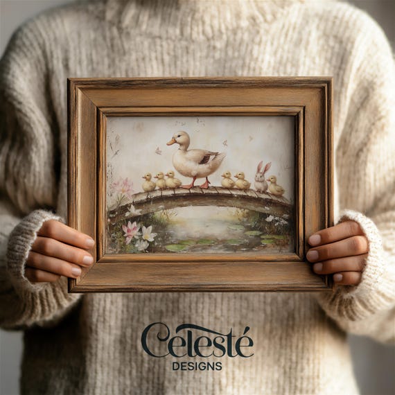 Duck Family Pond Print Spring Nursery Wall Art