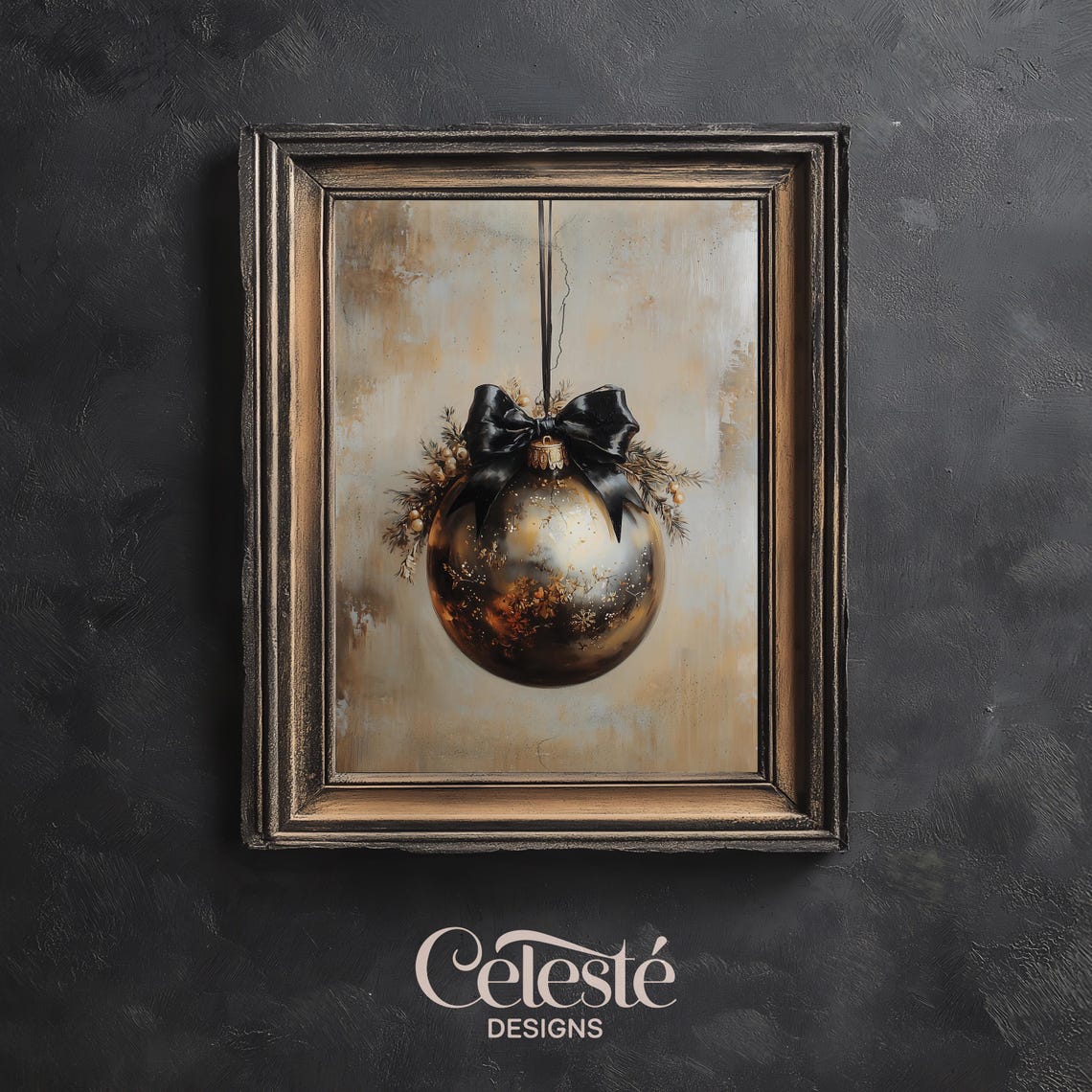 Elegant Vintage Gold Christmas Ornament Decorative Holiday Wall Art