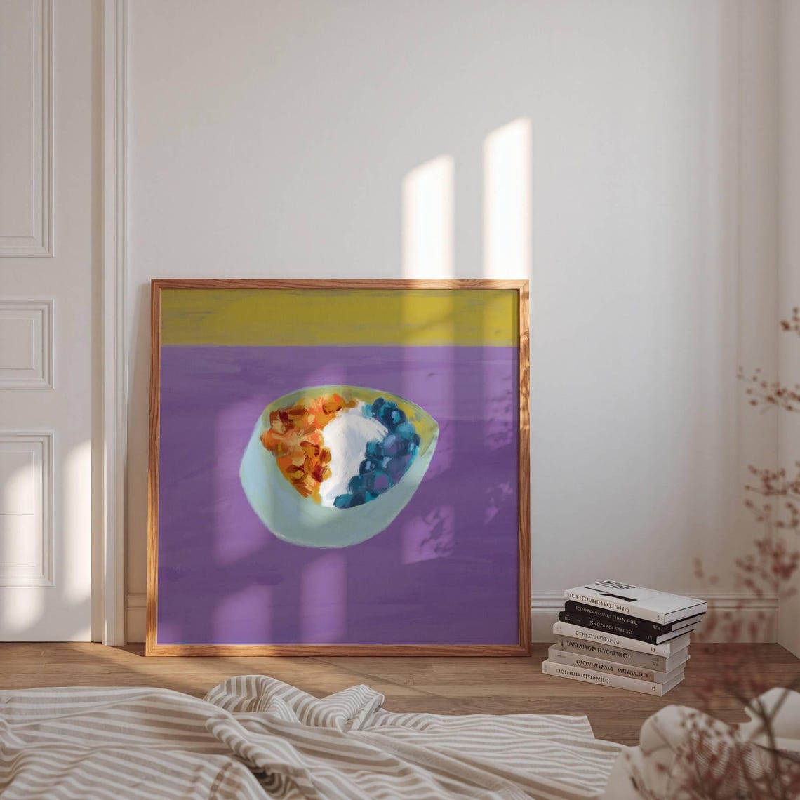 Abstract Breakfast Bowl With Berries On Purple Background Poster