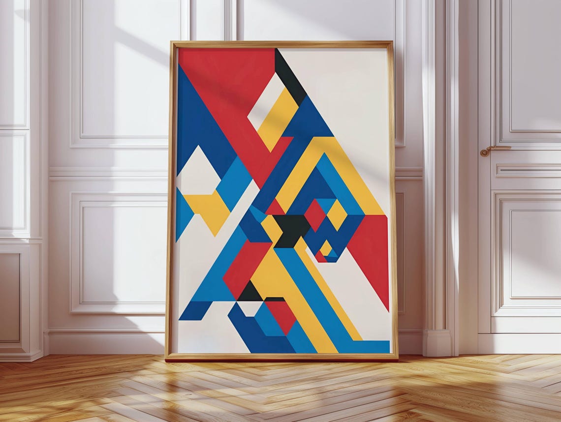Colorful Bauhaus Geometric Pattern Red Blue Yellow Art Poster