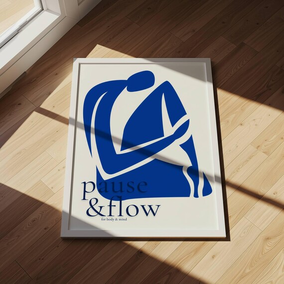 Pause And Flow Blue Abstract Figure Minimalist Mindfulness Poster