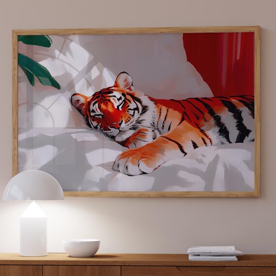 Red Tiger Art Print Maximalist Living Room Decor