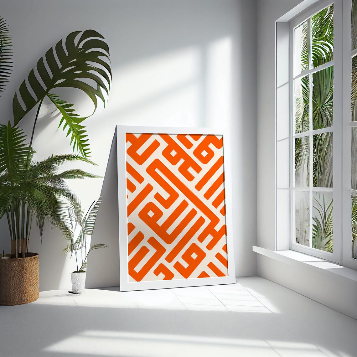 Orange Geometric Maze Line Boho Minimalist Modern Abstract Art Poster - Image 5