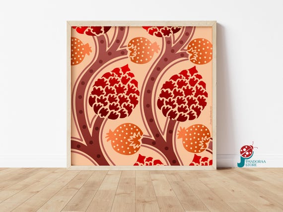 Pomegranate Tree Wall Art Nature Inspired Home Decor Poster Jpg Print For Living Room Gift