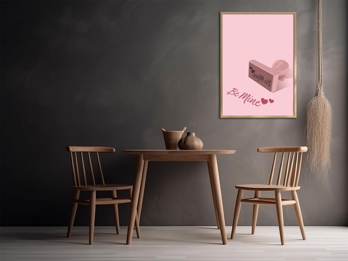 Be Mine Pink Rubber Stamp with Hearts Script on Blush Poster - Image 3