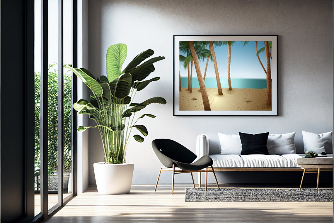 Palm Tree Beach Turquoise Sea Sand Summer Coastal Landscape Art Poster - Image 3