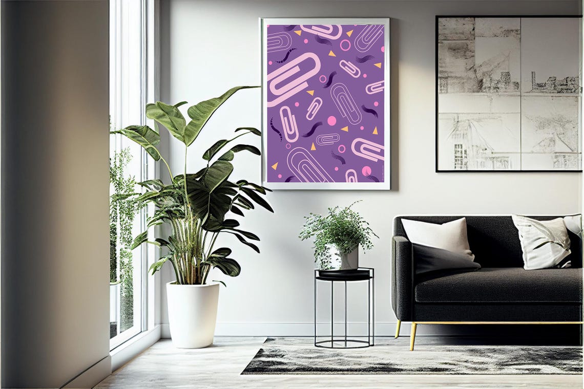 Purple Abstract Paperclip Shapes Pink Dots Playful Geometric Print - Image 2