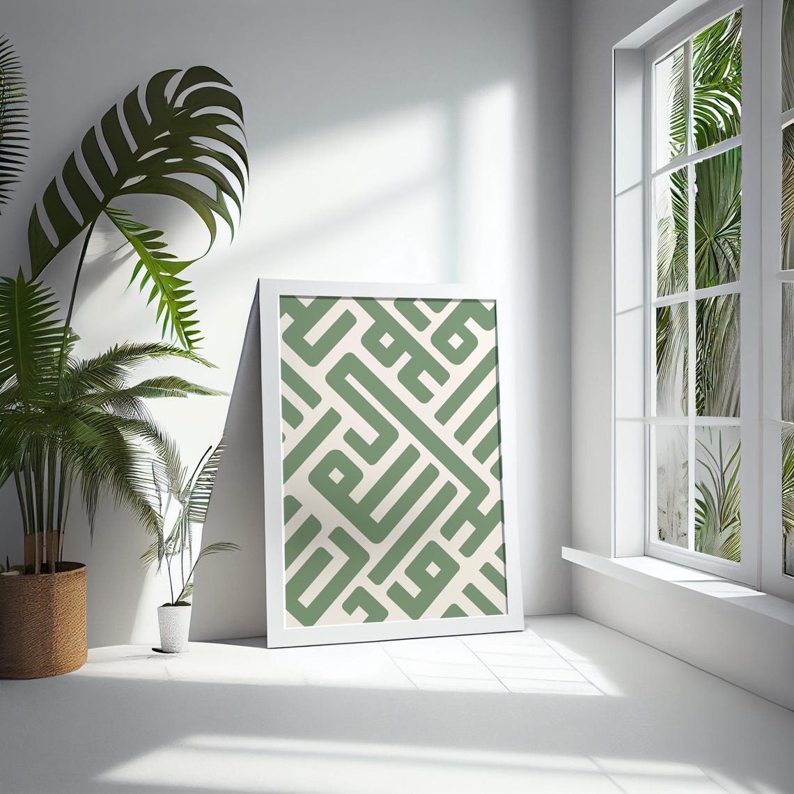 Green Geometric Maze Line Boho Minimalist Modern Abstract Art Poster - Image 4
