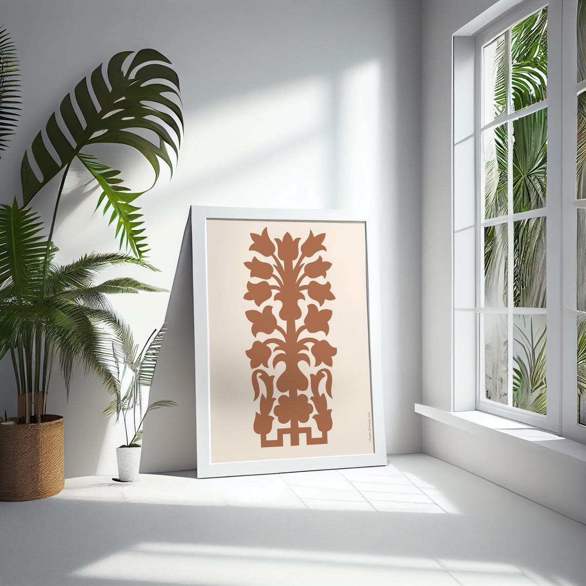 Terracotta Tulip Bouquet Silhouette Burnt Orange Folk Wall Art Print - Image 4