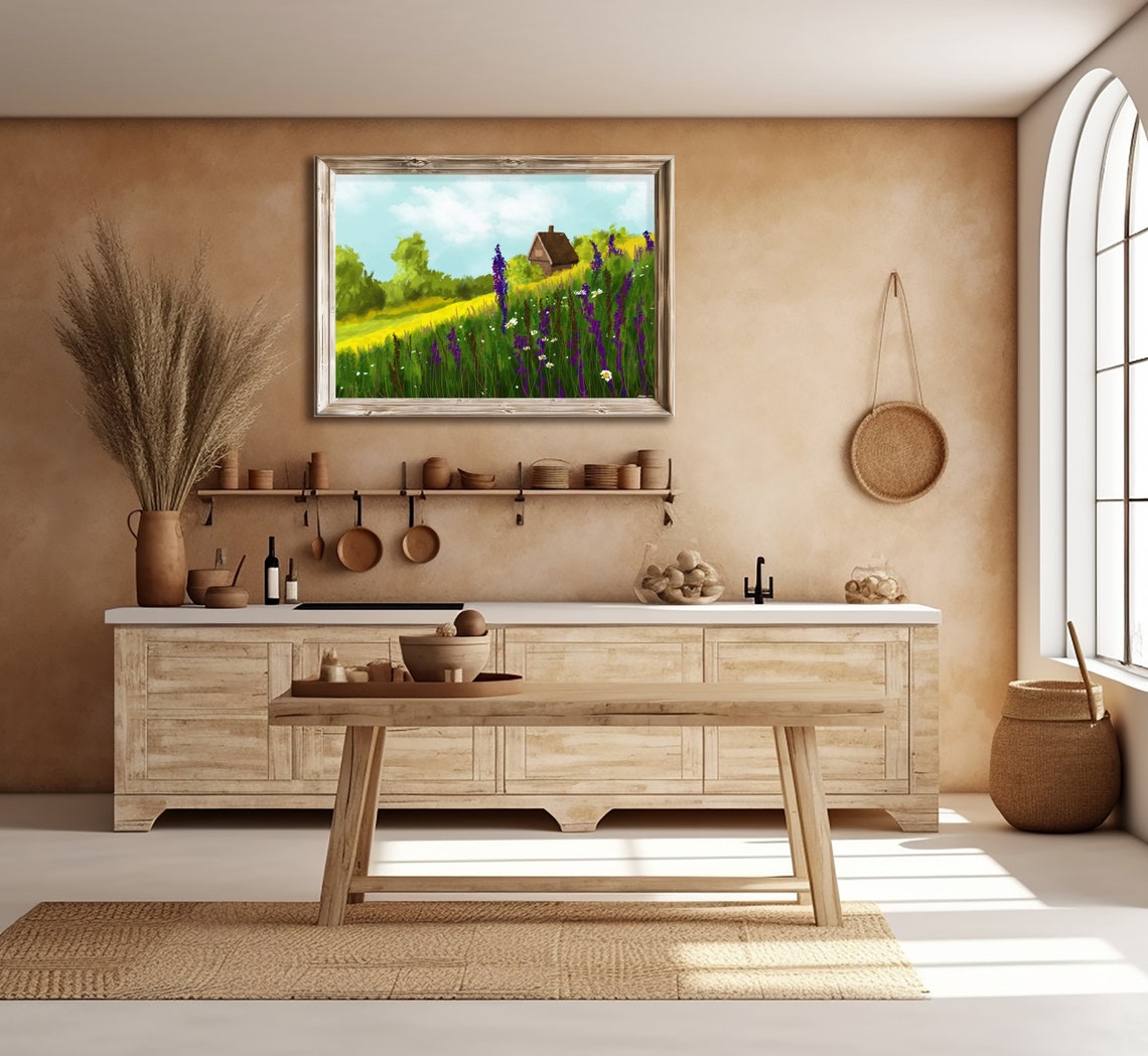 Green Pastoral Wall Art Farmhouse Antique Wall Decor Jpg Poster Art Landscape Oil Painting - Image 4