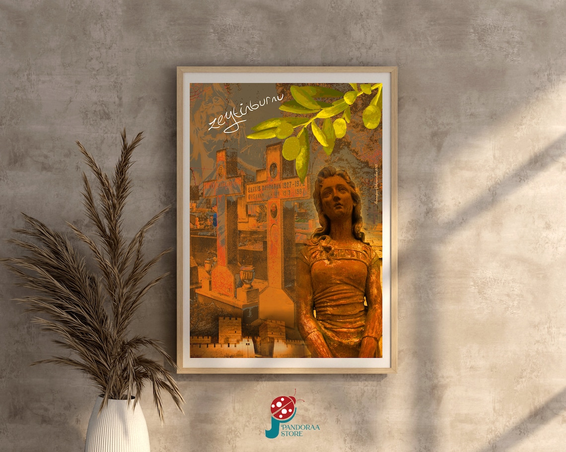 Zeytinburnu Istanbul Collage Crosses Statue Vintage Artistic Wall Art Poster