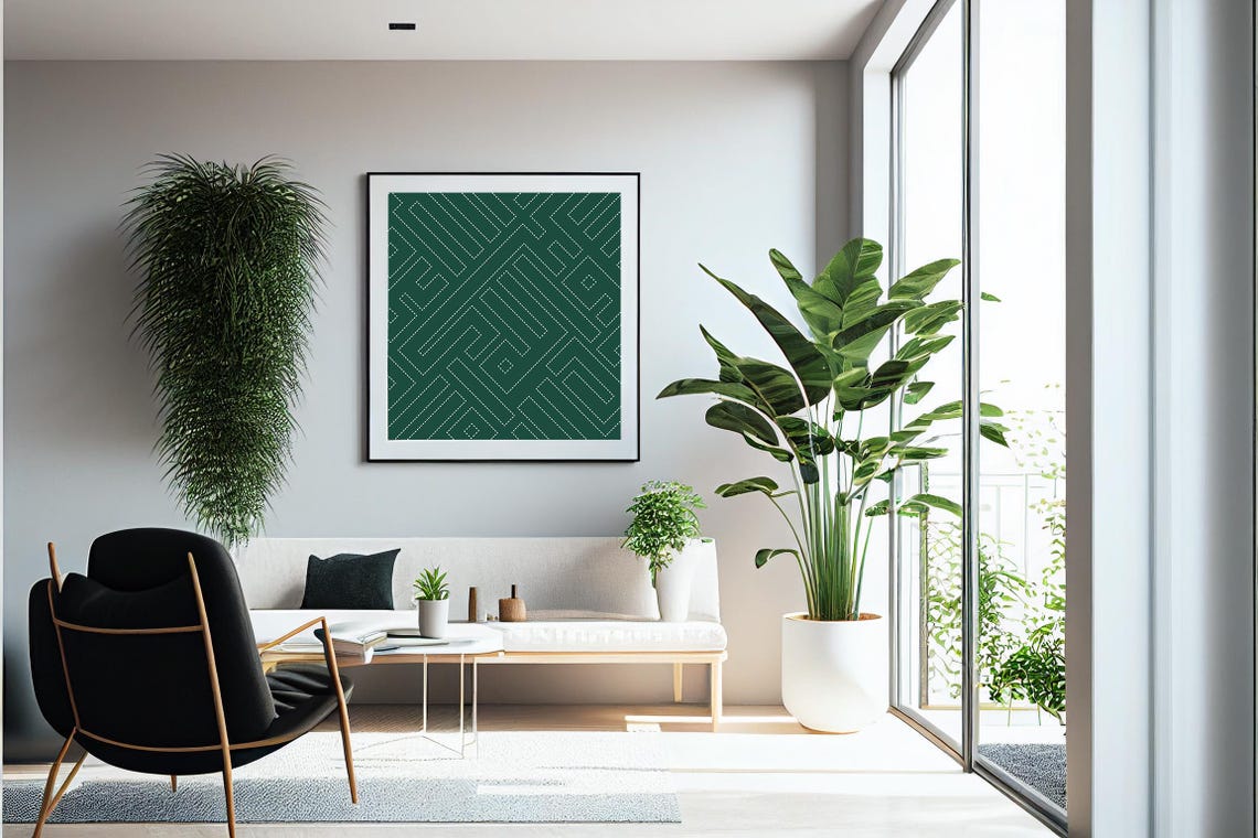 Green Emerald White Dashed Square Geometric Calligraphy Poster - Image 4