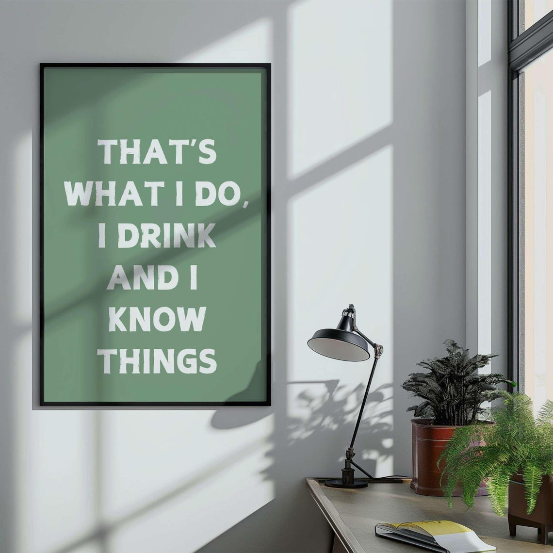 I Drink And I Know Things Navy Blue Drinking Funny Quote Poster - Image 4
