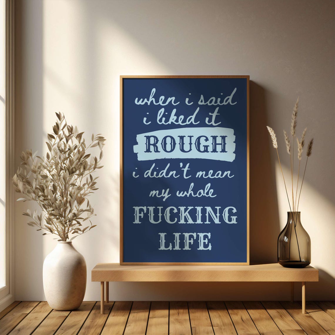 When I Said I Liked It Rough Red on Pink Sweary Quote Poster - Image 4