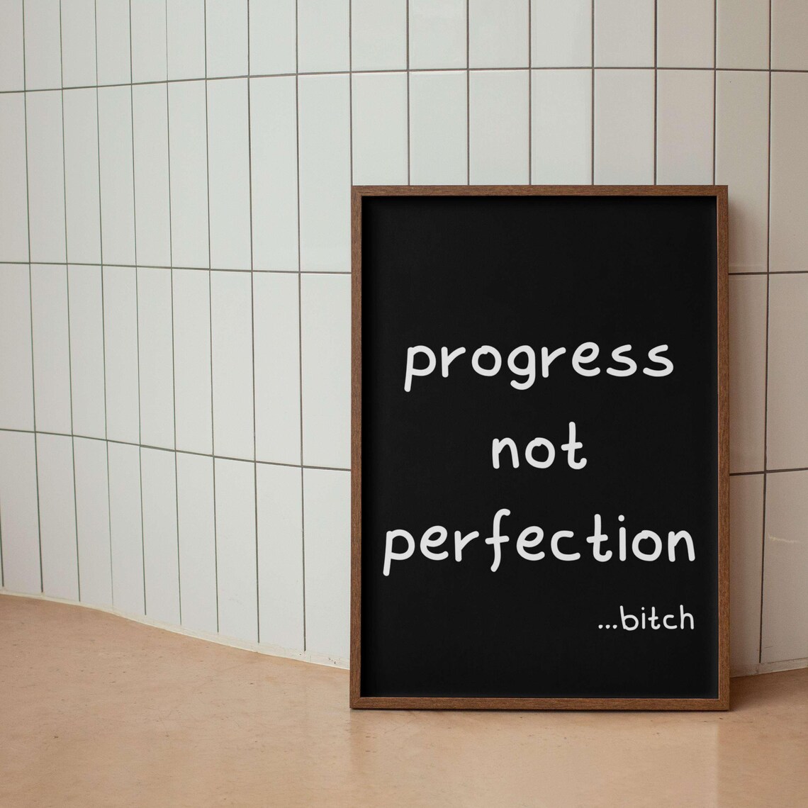 Progress Not Perfection Funny Handwritten Quote Green Poster - Image 5