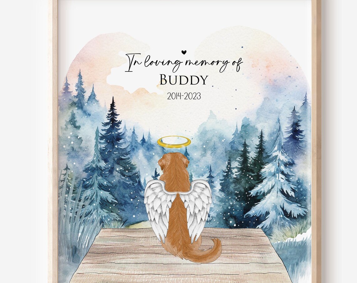 Personalized In Loving Memory Dog Angel Winter Forest Memorial Poster