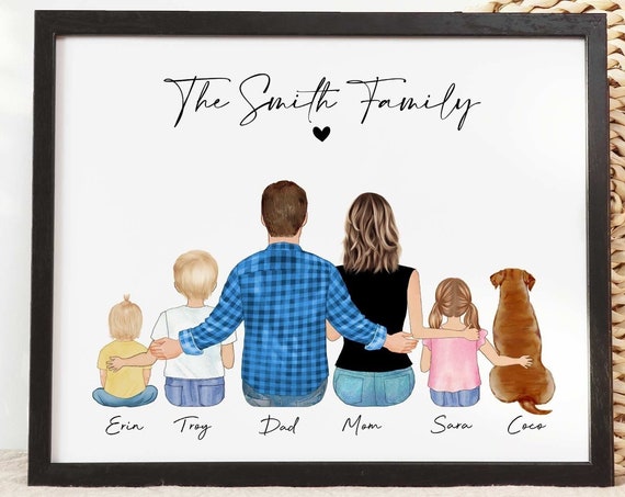 Custom Family Portrait With Pets Mothers Day Gift For Mom From Daughter Husband Gift Personalized Wall Art Housewarming Gift New Home Gift
