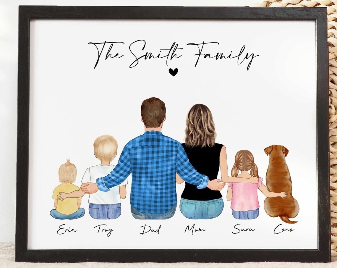 The Smith Family Watercolor Portrait Parents Kids And Dog Gift Poster