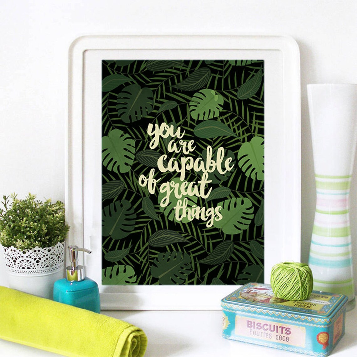 You Are Capable of Great Things Tropical Leaves Quote Poster - Image 2