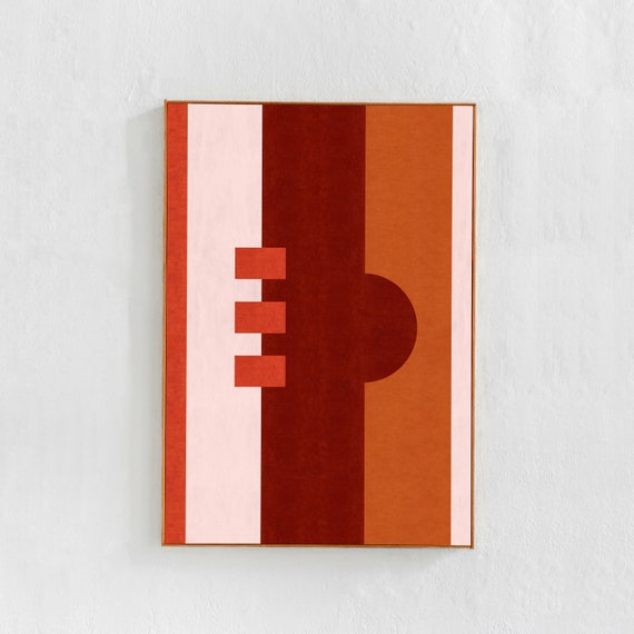 Burgundy Red Orange Colorblock Abstract Geometric Poster