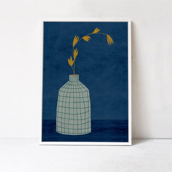 Blue Flower In A Vase Bohemian Home Art Print