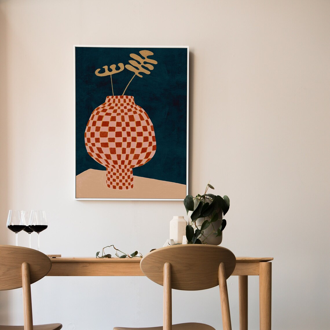 Checkered Vase Illustration Still Life Art Print - Image 2