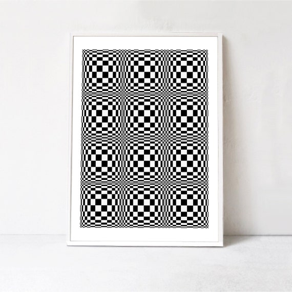 Black And White Checkered Print, Optical Illusion Poster