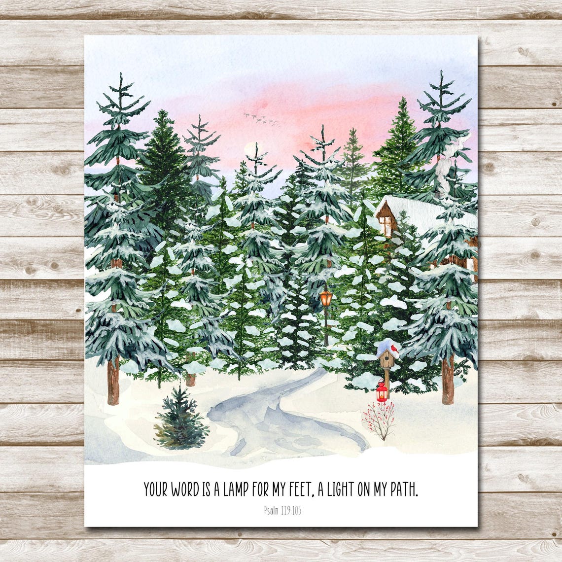 Your Word Is A Lamp For My Feet Psalm 119:105 Snowy Forest Path Poster - Image 10