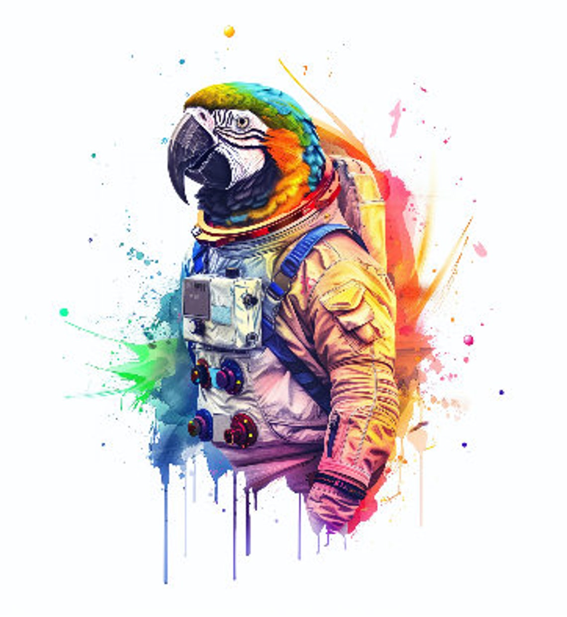 Parrot Astronaut Watercolor Macaw Space Suit Animal Art Poster - Image 2