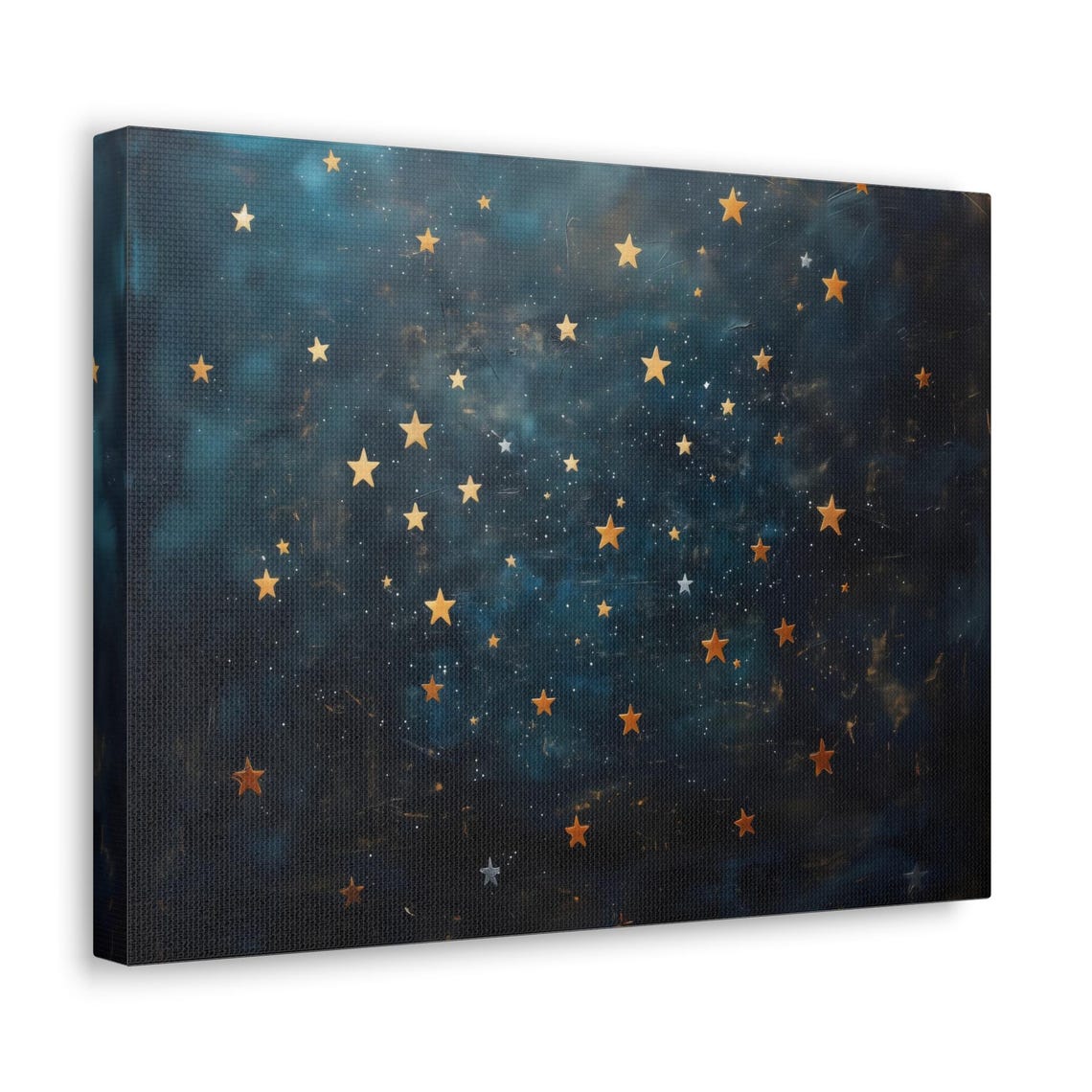 Golden Stars Glowing Night Sky Deep Teal Dreamy Celestial Wall Art - Image 2