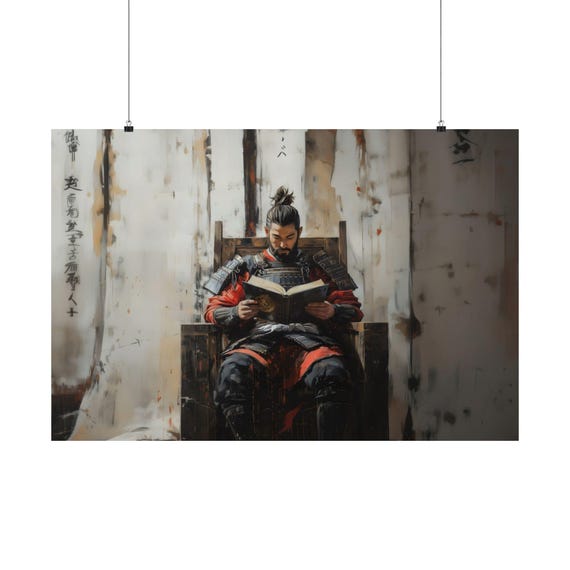 Maximalist Eclectic Samurai Reading Victorian Poster Print Bold Altered Animal Portrait Fantasy Fun Colorful Renaissance Rustic Art