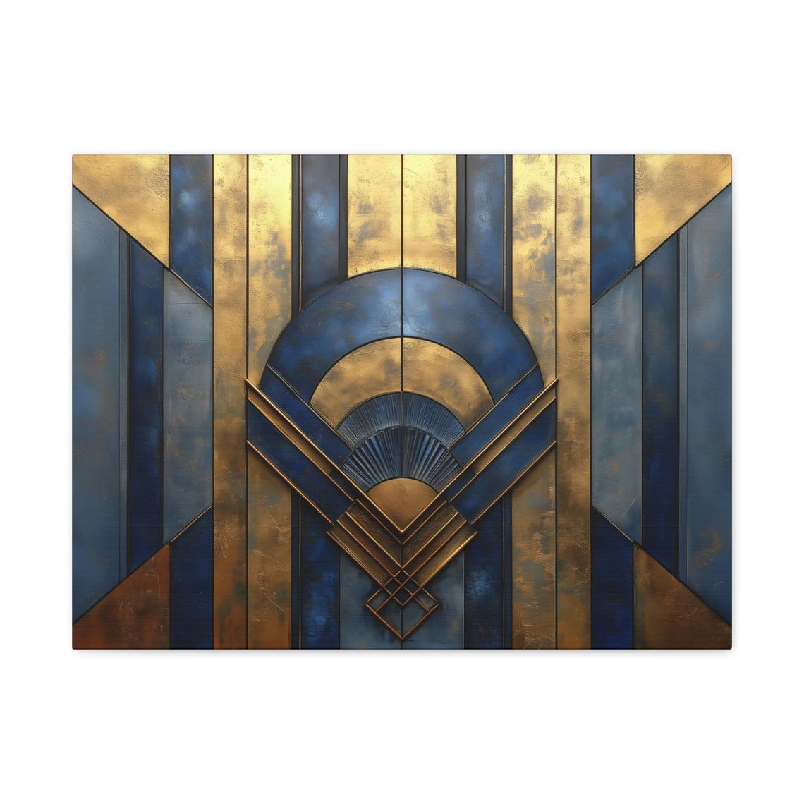 Art Deco Blue Gold Striped Fan 1920s Geometric Luxe Decor Poster - Image 3