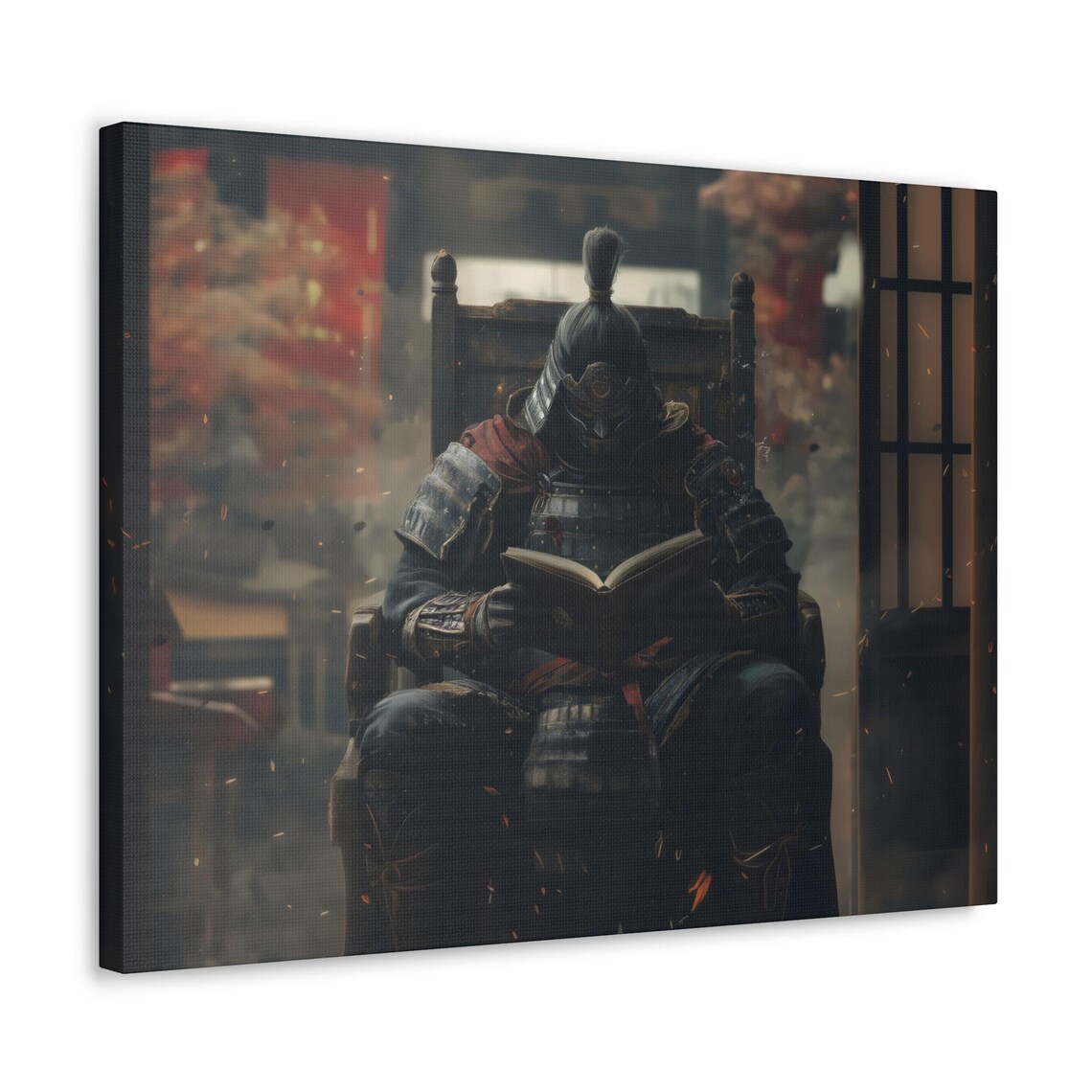 Samurai In Mask Reading Book In A Smoky Japanese Hall Poster - Image 3
