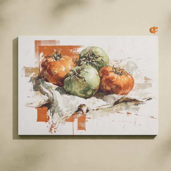 Heirloom Tomatoes Red Green Painterly Still Life Kitchen Wall Art