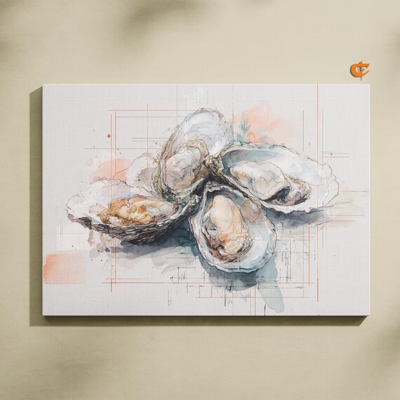 Minimalist Oyster Shell Watercolor Light Coastal Sketch Wall Poster