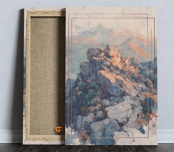 Majestic Mountain Summit Watercolor Rustic Landscape Wall Art High Peak Vista Earthy Decor Tranquil Nature Scene 844