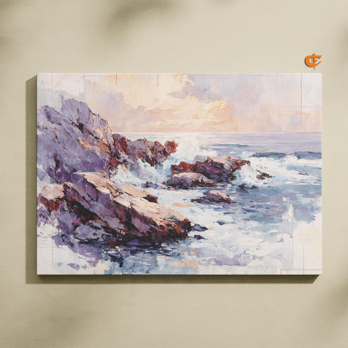 Pastel Sea Cliffs Watercolor Rugged Ocean Rocks Surf Waves Poster