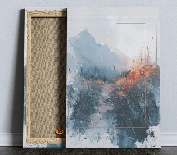 Watercolor Mountain Trail through Wild Grasses with Orange Blooms Print
