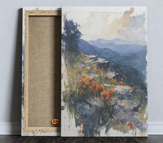 Mesmerizing Blue Ridge Mountain Landscape Watercolor Art Scenic Nature Painting Rustic Wall Decor 856