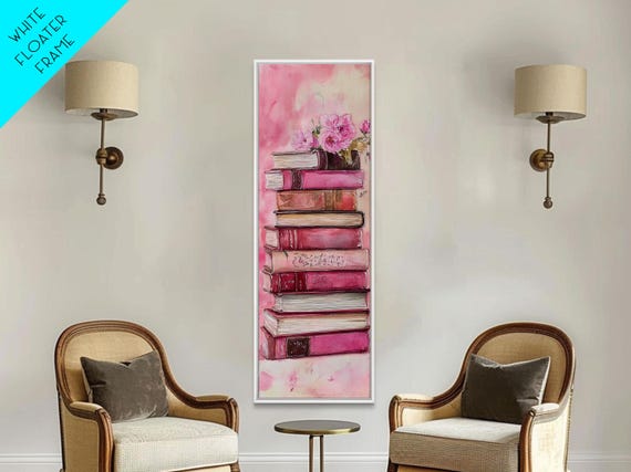 Vintage Books Framed Print Light Pink Wall Art Cottagecore Wall Art Rustic Decor Living Room Art Minimalist Art Gift Idea