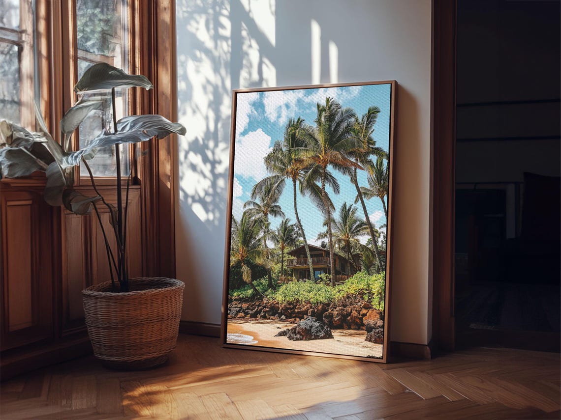 Tropical Beach House Print Hawaii Art Coastal Landscape Rustic Nautical Decor Seaside Living Room Framed Wall Art - Image 4