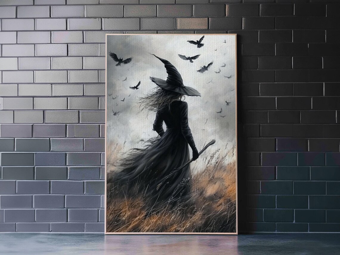 Gothic Witch With Crows Dark Field Spooky Halloween Wall Art Print Poster - Image 6