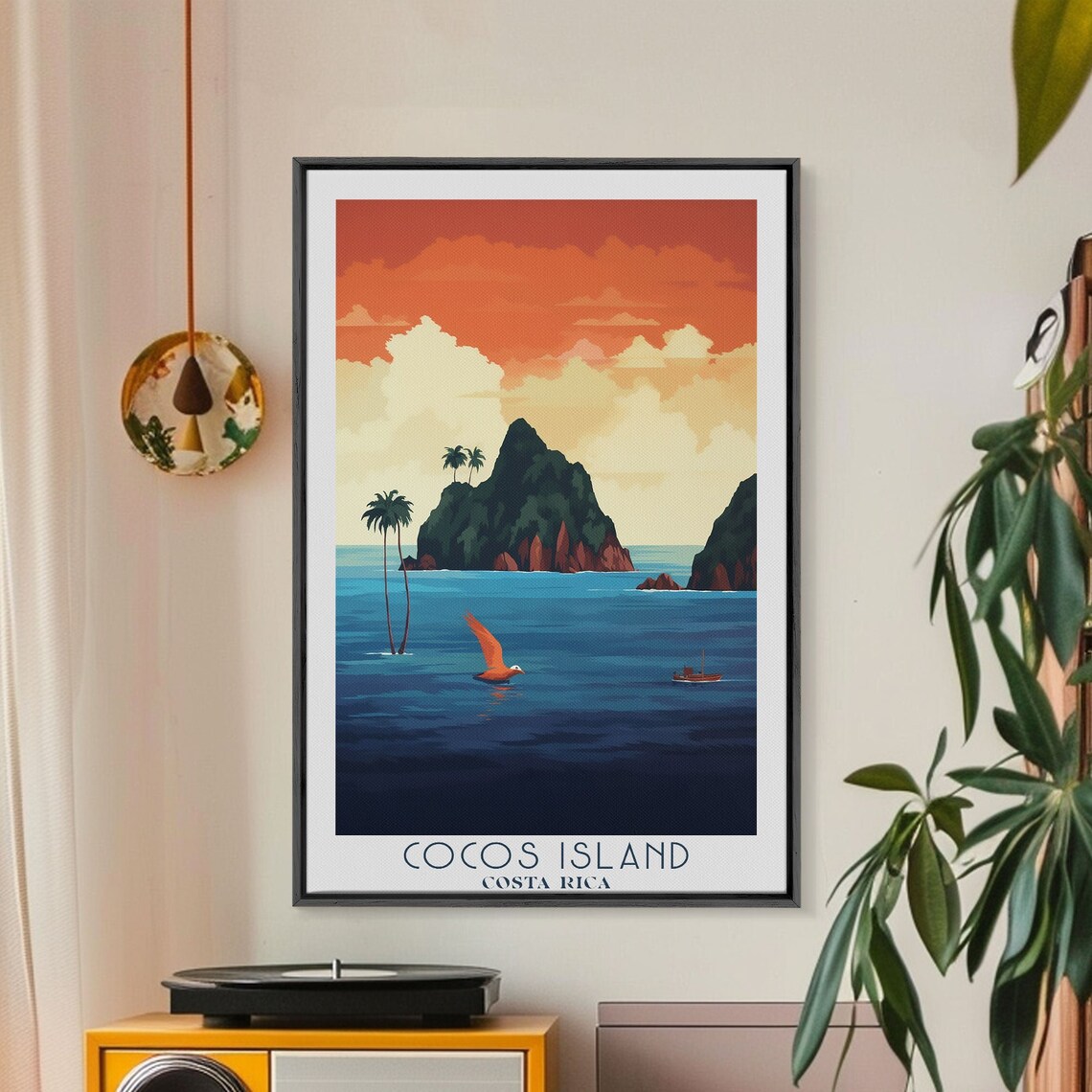 Cocos Island Costa Rica Sunset Ocean Rocky Peak Island Travel Poster - Image 2
