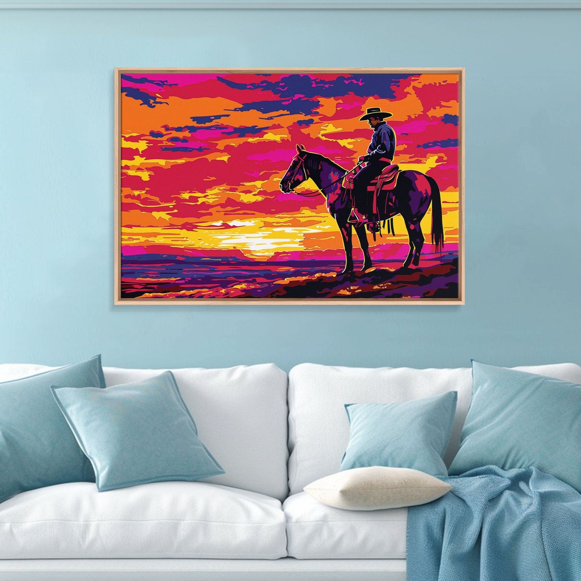 Wild West Cowboy on Horseback Neon Sunset Pop Art Western Wall Poster - Image 5