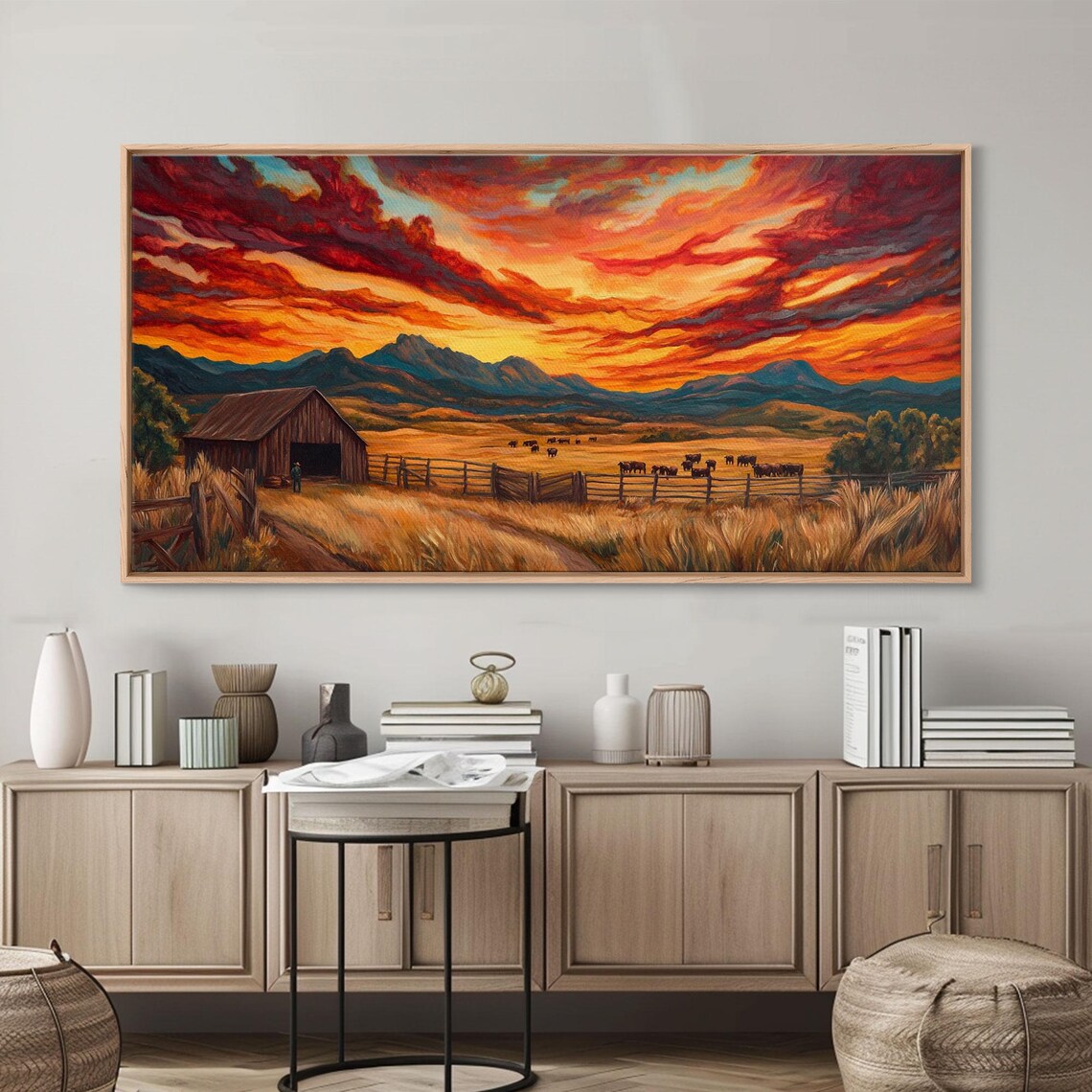 Sunset Ranch Western Farmhouse Landscape Art Print - Image 2