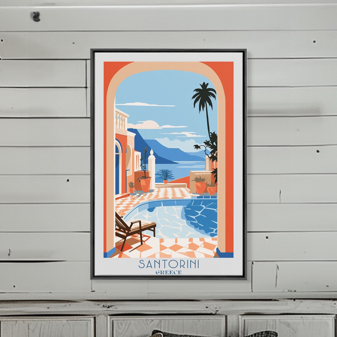 Santorini Greece Arched Terrace Pool Aegean Sea View Travel Poster - Image 5