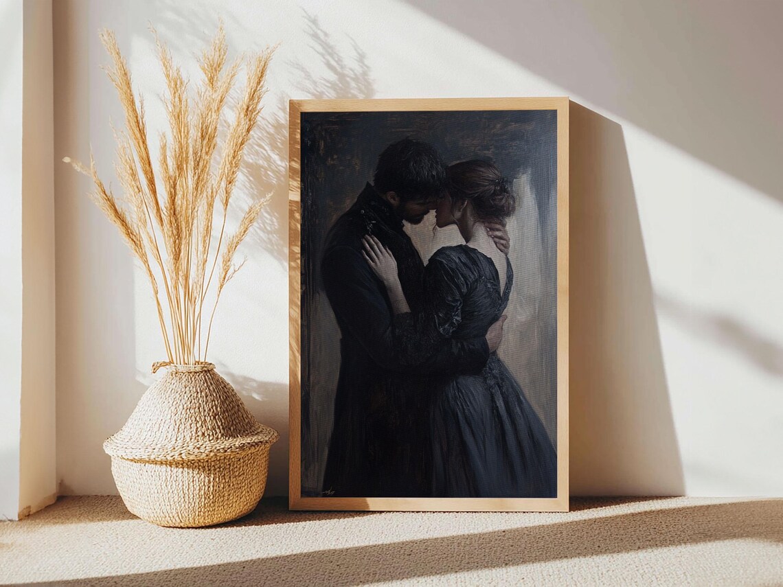 Dark Romance Couple Embrace Oil Painting Moody Victorian Wall Art Print - Image 6
