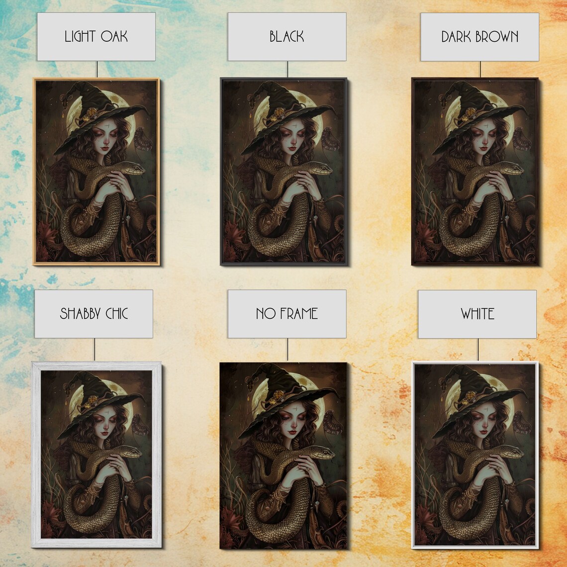 Witch Holding Snake Under Full Moon, Gothic Art Print - Image 3